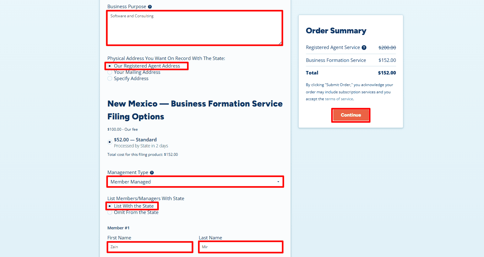 Selecting registered agent address to protect privacy.