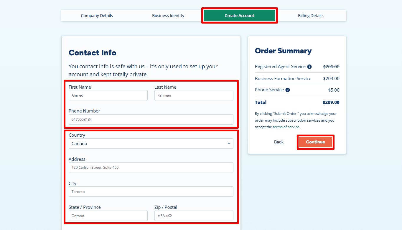 contact information for non us residents
