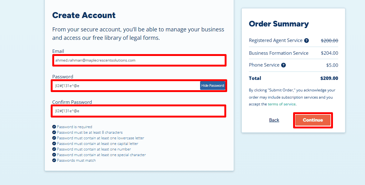 create registered agent account login
