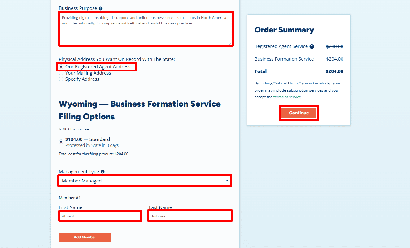 non resident llc business address setup