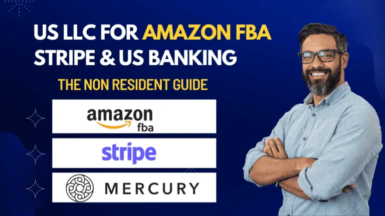 US LLC for Amazon FBA and Stripe Non-Resident Guide 2026 featuring Amazon, Stripe, and Mercury Bank logos