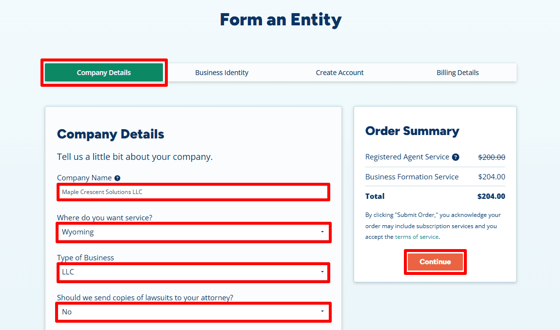 wyoming llc registration step 1 company details