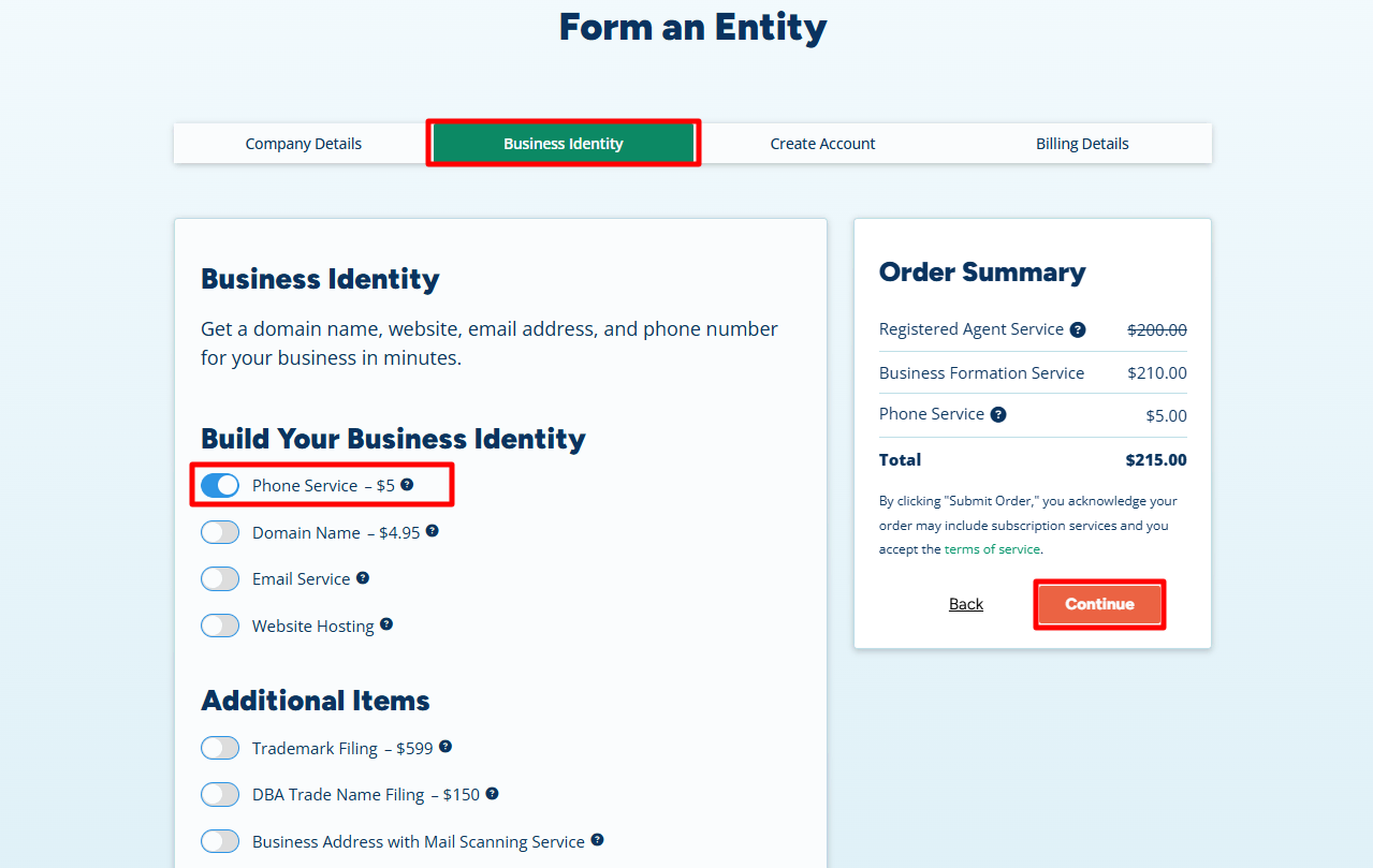 Adding US Business Phone service for $5