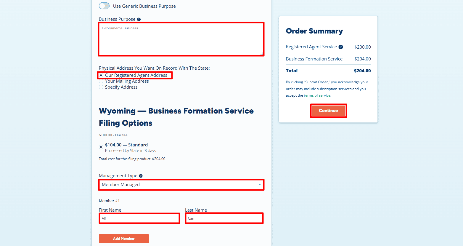 Business Purpose and Management Type Selection